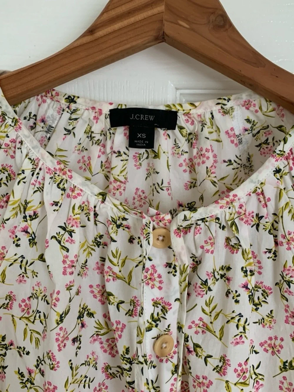 J. Crew Cream Blouse with Pink & Green Floral Print